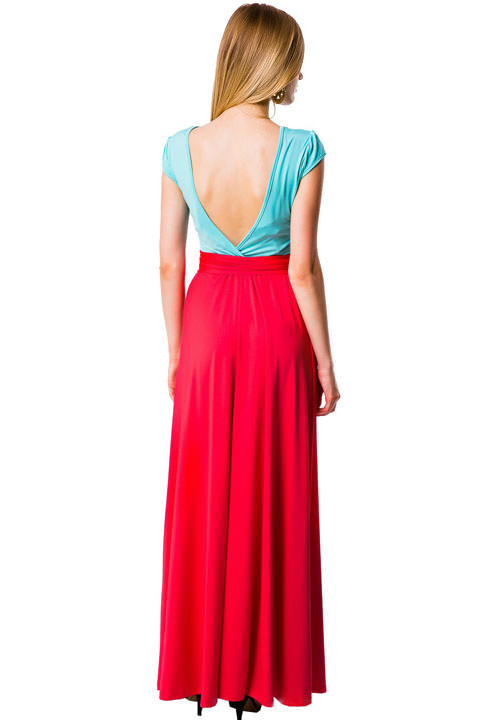 Фото товара 6767, длинное красно-голубое платье